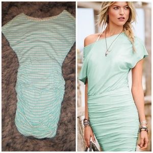 Off the Shoulder White Aqua Dot Dress